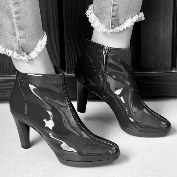 black patent stiletto ankle boots